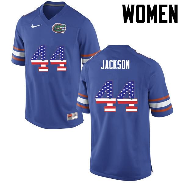 Women's NCAA Florida Gators Rayshad Jackson #44 Stitched Authentic USA Flag Fashion Nike Blue College Football Jersey XQF7365AO